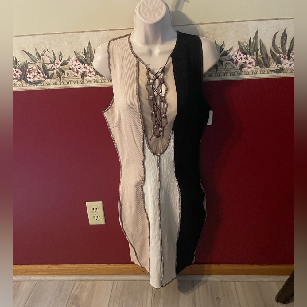 Fashion Nova Beige Ribbed Sleeveless Dress